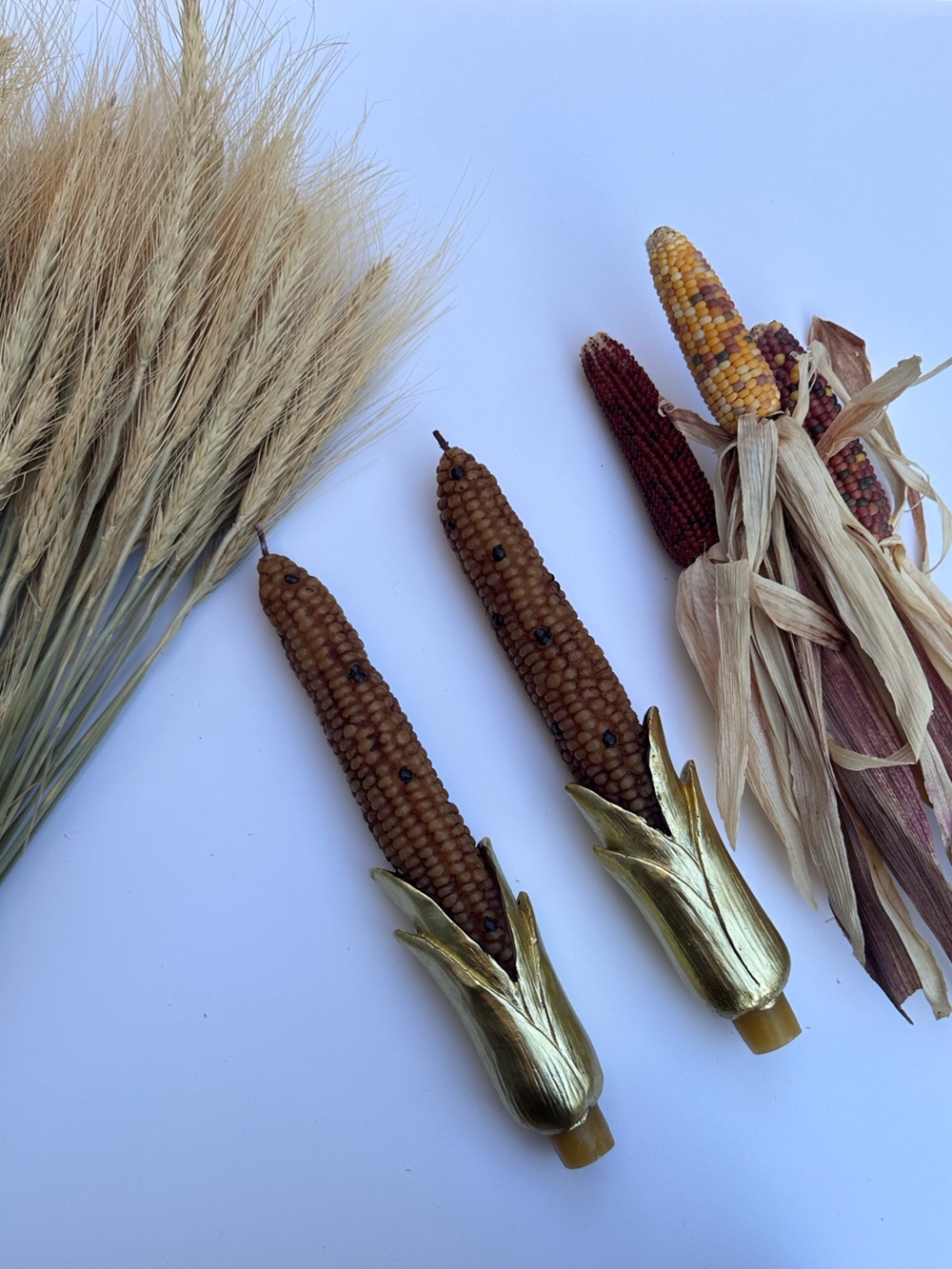 Golden Corn Cob Decorative Stems - Autumn Home Accent (Brown, Gold)